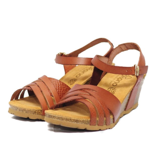 Yokono Γυναικεία Καφέ Πέδιλα με Snake Print Λουράκια