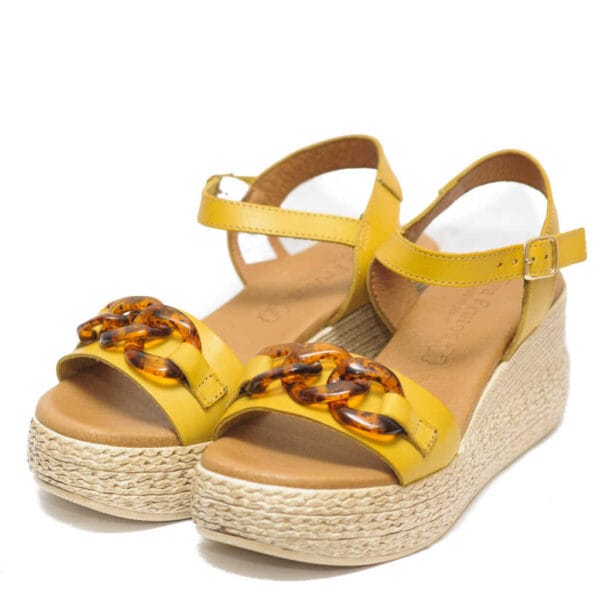 Eva Frutos Γυναικεία Κίτρινη Πλατφόρμα με Κοκάλινη Αλυσίδα