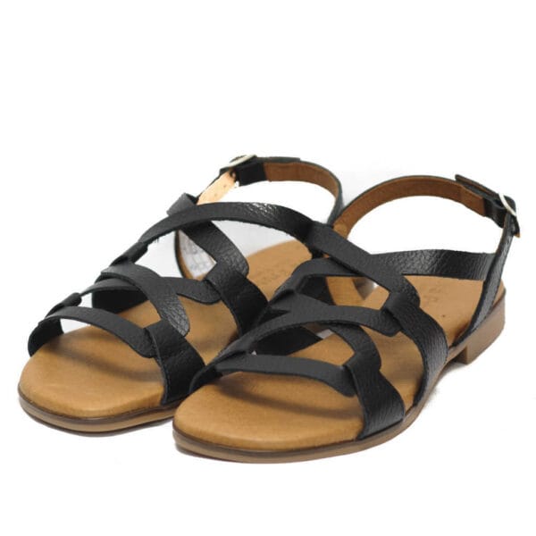 Eva Frutos Μαύρα Flat Σανδάλια με Λουράκια