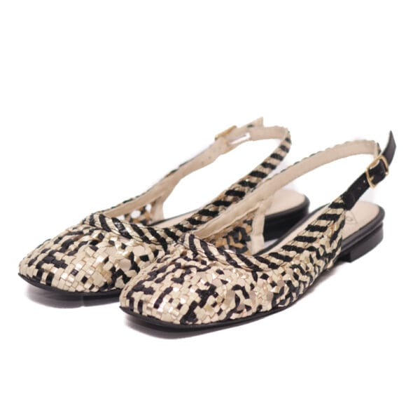 Top3 Μαύρη Χρυσή Δερμάτινη Πλεκτή Μπαλαρίνα – Sr24461