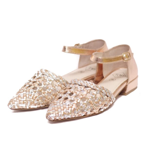 Top3 Χρυσή Ασημί Γοβάκι με Δερμάτινη Πλέξη – Sr24467