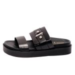 Geox Γυναικείες Μαύρες Παντόφλες Slide Δερμάτινες D65ARF 00043 C9999