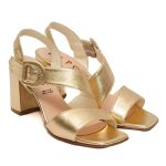 Repo Χρυσά Δερμάτινα Πέδιλα με Μεσαίο Τακούνι- 39626 - Image 2