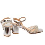 Repo Ασημί Δερμάτινα Πέδιλα με Strass & Μεσαίο Τακούνι - Image 3