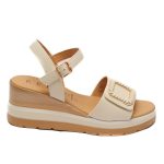 REPO 20214 Δερμάτινα Μπεζ Πέδιλα με Αυτοκόλλητο Ρύθμισης