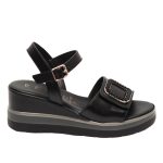 REPO 20214 Δερμάτινα Μαύρα Πέδιλα με Αυτοκόλλητο Ρύθμισης