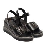 REPO 20214 Δερμάτινα Μαύρα Πέδιλα με Αυτοκόλλητο Ρύθμισης - Image 2