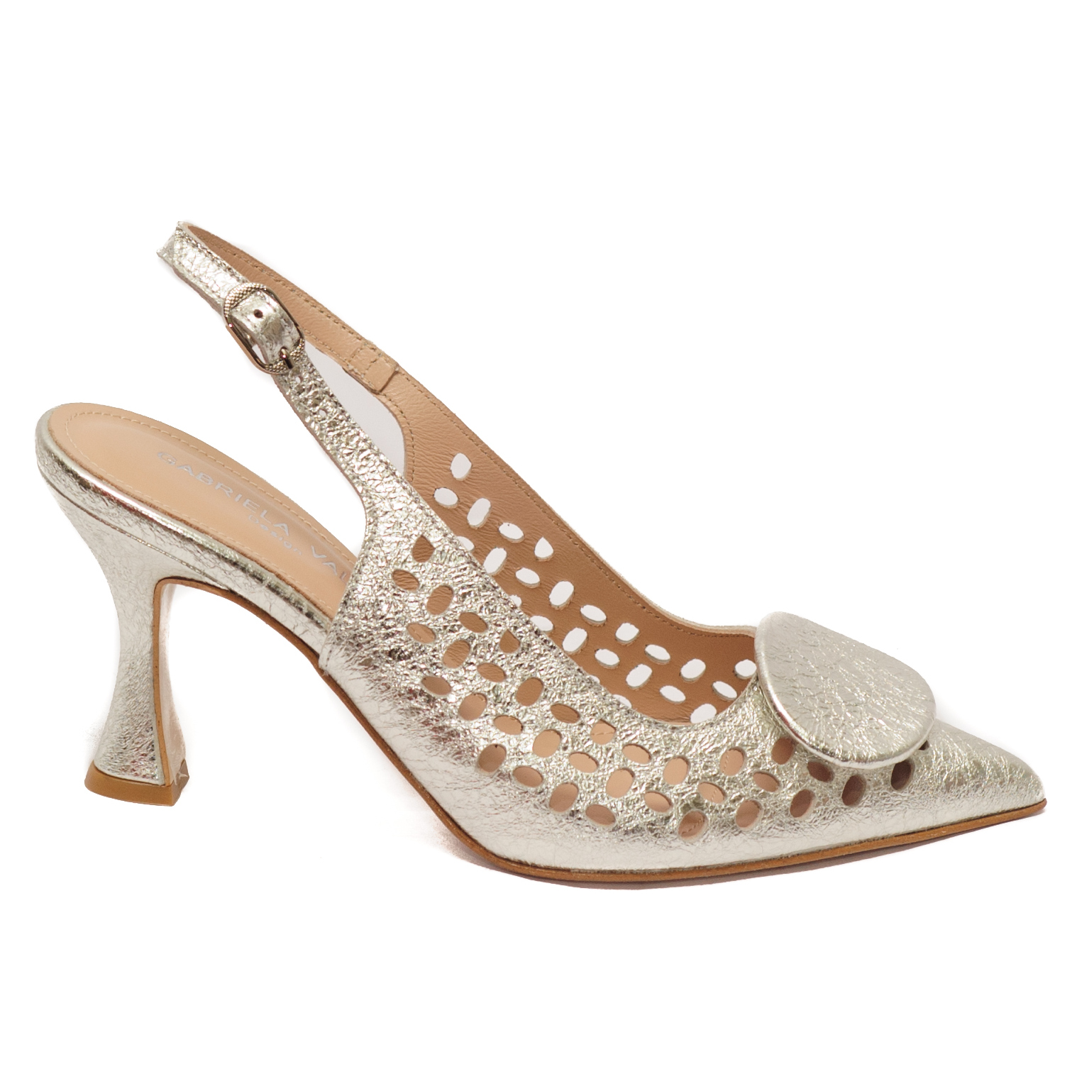 89340 Gabriela Valeri Γυναικείες Ασημί Slingback Γόβες με Διάτρητο Σχέδιο - 1334 - Image 1