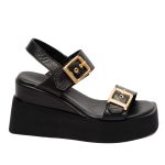 Mago Γυναικεία Black Platform Sandals με Χρυσές Αγκράφες